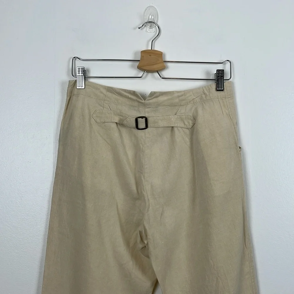 Ralph Lauren Linen Pants Womens 10 Cream Straight Leg 2 Pocket Buckle Back Pants - Picture 7 of 8